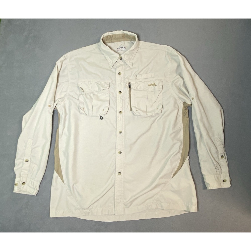 Natural Gear Button Up Shirt Men L Beige Vented Fishing Utility Outdoor Gorpcore